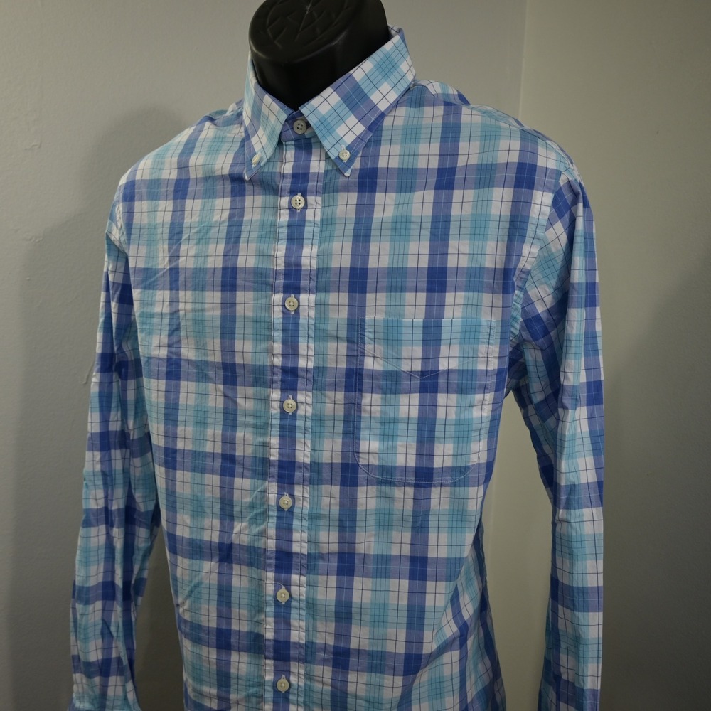 Gitman Bros Button Up Dress Shirt Mens Large Blue Plaid Made in USA